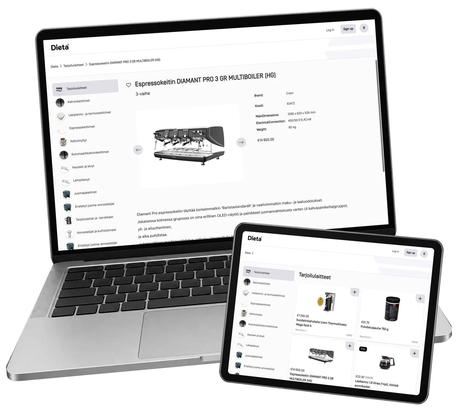 Dieta Shop prototype: Look closer at the machine before making a choice. Actual catalogue interface with historical example prices.